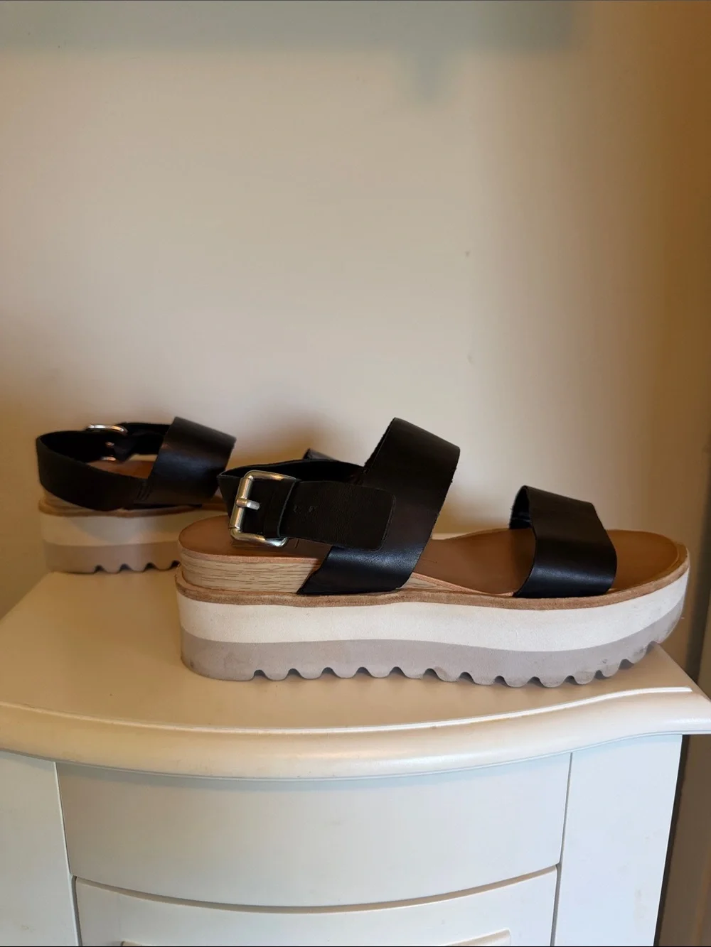 Dolce Vita Black Strappy Platform Sandals with White Sole
